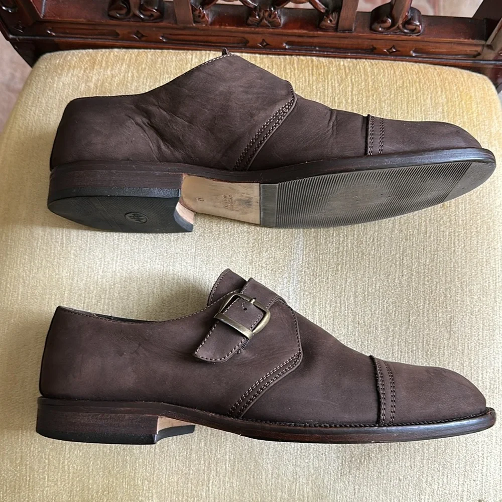 Nobel Shoes Men's Brown Leather Monk Strap Shoe EU 43 US 9.5-10